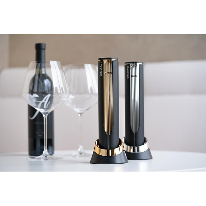 Електричний штопор Prestigio Maggiore - Відкривачка для винних пляшок преміум-класу з зарядною док-станцією - Вбудований різак для фольги - упакований у високоякісну подарункову коробку - Чорний/Золотий Maggiore - Багате золото