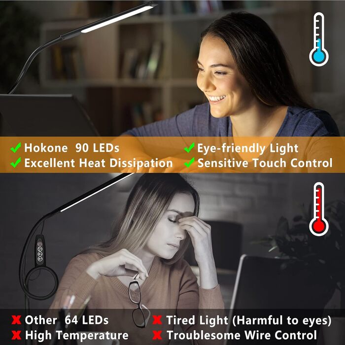 Світлодіодна настільна лампа Hokone, лампа із затискачем на гусячій шиї, поворотна архітектурна лампа, офісна настільна лампа для