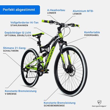 Дюймовий, 29-дюймовий гірський велосипед, дискові гальма, 21 швидкість, повна підвіска, повністю гірський велосипед для хлопчиків, дівчаток, жінок та чоловіків, 29-дюймовий зелений, 26-