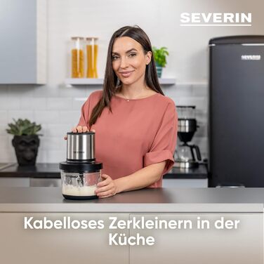 Акумуляторний універсальний подрібнювач, мультишредер для грубого та дрібного подрібнення, подрібнювач з широким набором аксесуарів, нержавіюча сталь чорного матового/матова, KM 3866