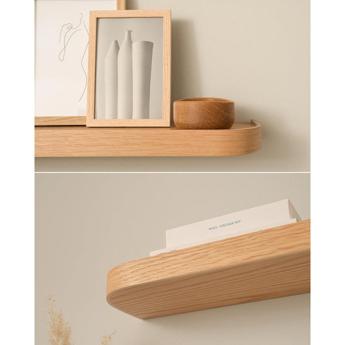Набір настінних полиць Kazai. Toke 3 підвісні полиці зі шпону справжнього дерева Плаваюча дерев&39яна полиця як настінна прикраса та місце для зберігання у ванній кімнаті, вітальні, кухні, спальні тощо Дуб 47 см x 13 см (комплект з 3 шт.)