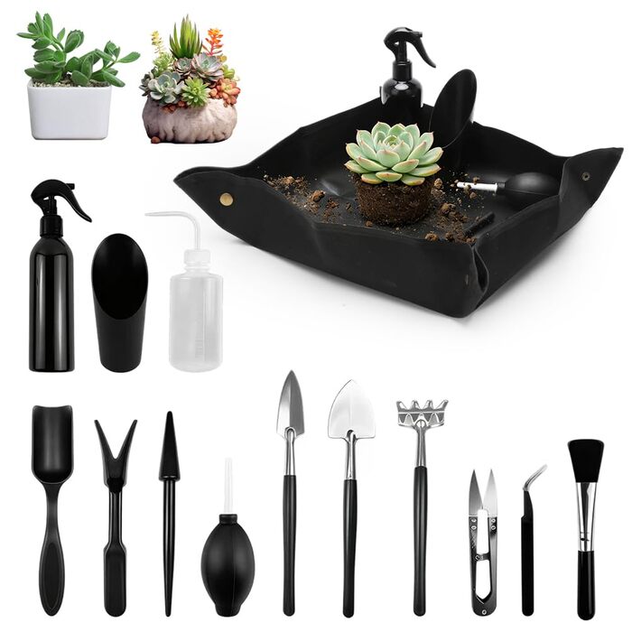 Набір інструментів для бонсай, 17 предметів, з килимком для пересадки рослин 50х50 см. Комплект інструментів для сукулентів та догляду за садом для бонсай, пересадки та догляду за рослинами.