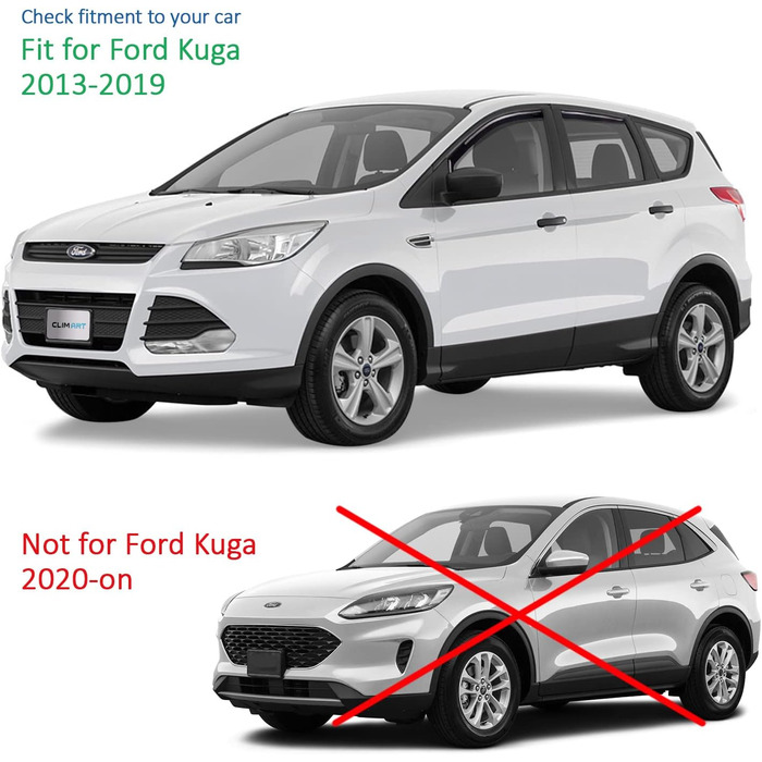 Вітровий дефлектор CLIM ART для/сумісний з Ford Kuga II 2013-2019 Чохол від дощу, дефлектор дощу, інтегровані дефлектори, 4 шт. и, чорний для Ford Kuga 2013-2019, інтегрований