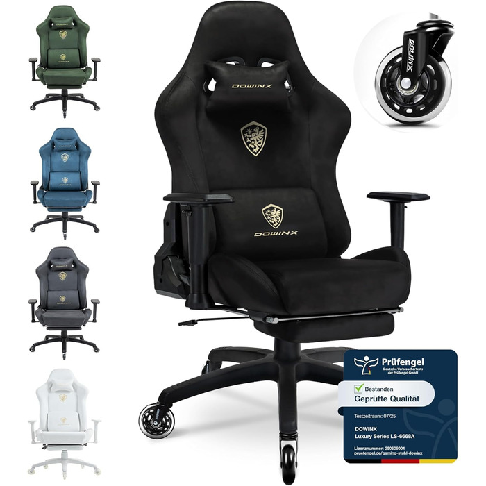 Ігрове крісло Dowinx, дихаюче та ергономічне офісне крісло з мікрофібри велюру, м&39яке сидіння, що нагадує хутро, регульоване робоче крісло з підставкою для ніг, світло-чорне