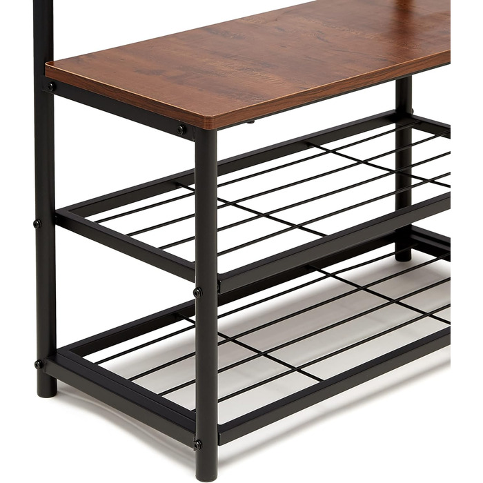 Шафа Storeo Basics на 7 гачків з лавкою для взуття та 3-ярусним місцем для зберігання, чорна, 70,1 x 33 x 180,3 см, сучасна простота, чорна конструкція KD