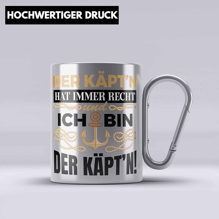 Тренд - Капітанська кружка з нержавіючої сталі з карабіном, подарунок для капітанів, кумедний вислів, човнярі, спортивні човни, чоловіки-моряки, вітрильний спорт, моторні човни (срібло)