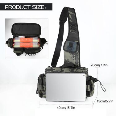 Сумка для риболовлі KoolYouth, водонепроникна сумка для риболовлі на ремні, сумка для риболовлі з нейлону 600D з ручками для перенесення, багатокишенькова сумка для риболовлі Сумка для рибальського спорядження (камуфляж) Камуфляж -1