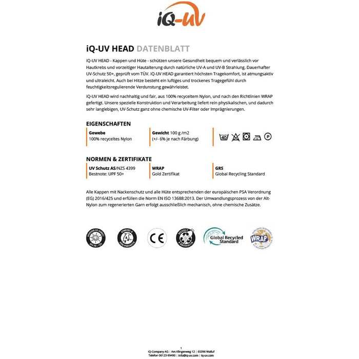 Сонячний капелюх iQ-UV для дітей 50-55 см - UPF 50 легкий та дихаючий УФ-капелюх для дітей - Водяний сонцезахисний капелюх для дітей із захистом від ультрафіолету 50, протестований TV - Капелюх-відро для дітей виготовлений з перероблених матеріалів Один р