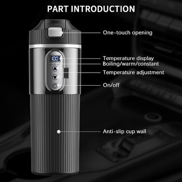 Електричний чайник автомобільний 12V/24V, електричний чайник для автомобіля 12 Вольт 24 Вольт з прикурювачем, кемпінговий чайник д