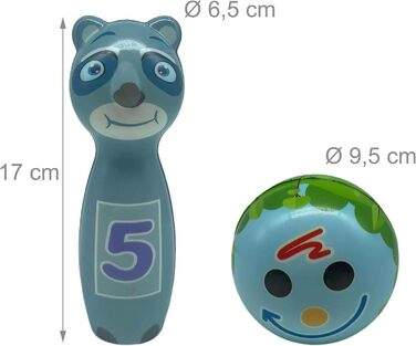 Дитячий набір для боулінгу Relaxdays, 10 кеглей, 2 м&39ячі, тварини, вік 3, для приміщень та вулиці, набір для боулінгу з пінопласту, різнокольоровий