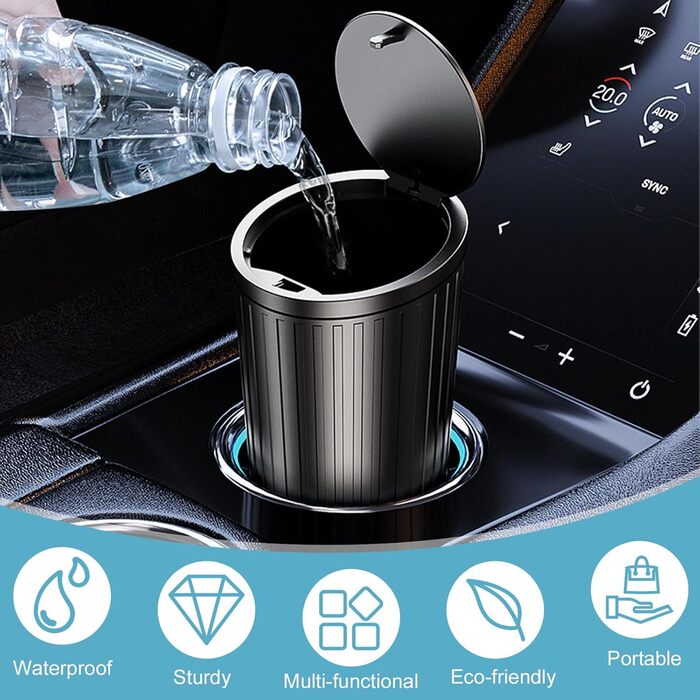 Автоматичний сміттєвий бак з кришкою, компактний, для приміщень, водонепроникний та з функцією усунення запахів, 2 рулони мішків для сміття, зручний міні-бак для автомобіля, дому, офісу, спальні, чорний