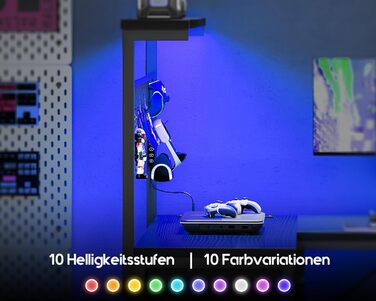 Ігровий стіл Coleshome зі світлодіодним освітленням, 130 x 100 см, двосторонній ігровий стіл з шухлядами та розетками, кутовий стіл з відділенням для зберігання та місцем для зберігання, чорний 130 x 100 см, чорний