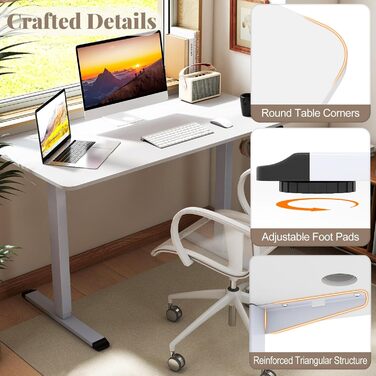 Електричний стіл LIFEZEAL для роботи сидячи та стоячи, регульований по висоті, з тримачем для навушників та органайзером для кабелів, ергономічний стіл з функцією пам&39яті для домашнього офісу, білий
