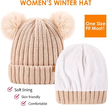 Жіноча зимова тепла в&39язана шапка-бейні з помпоном зі штучного хутра, затишна шапка на флісовій підкладці, фіолетова