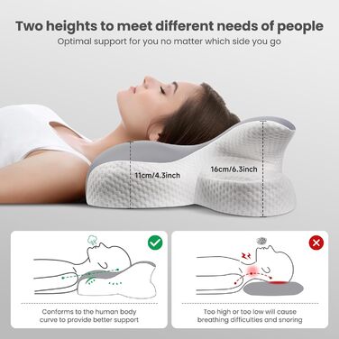 Подушка для сну JINXIA з піни з ефектом пам&39яті, ергономічна ортопедична подушка для шиї, охолоджувальна подушка зі знімною наволочкою для сну на боці, спині та животі, темно-сіра