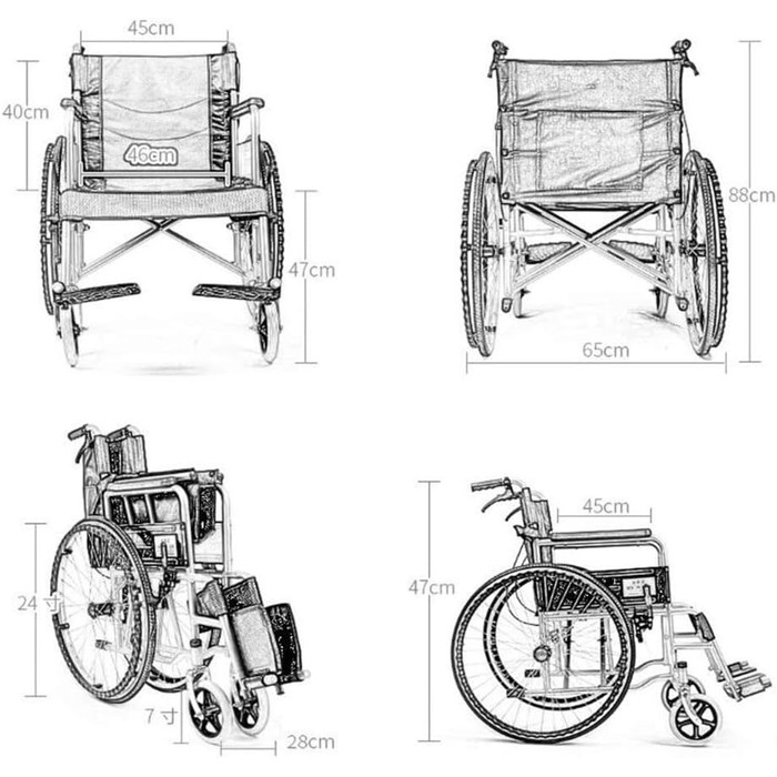 Легке крісло колісне, ергономічне, портативне, розбірне, довгий підлокітник і подушка для поворотних ніг, опора для поворотних ніг, дорожнє крісло для людей похилого віку з обмеженими можливостями