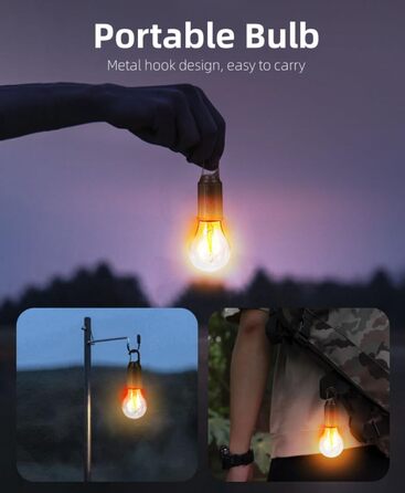 Вуличні казкові вогні, акумуляторні світлодіодні лампочки, портативні кемпінгові вогні, 3 режими освітлення, теплий білий колір, підходить для кемпінгу на свіжому повітрі, садового освітлення, екстреного відключення електроенергії, 4 шт.
