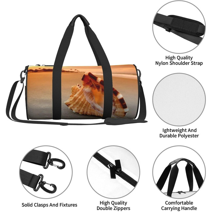 Спортивна дорожня сумка Морська раковина з принтом Конх, чорна, універсальний розмір