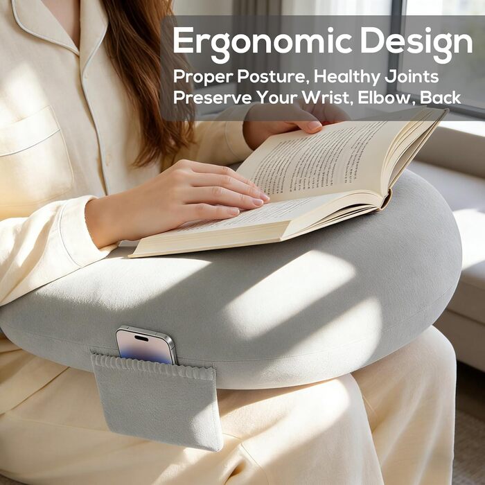 Подушка для ігор та читання з боковими кишенями для зберігання подушка для колін для дорослих, губчаста ігрова подушка для читання на колінах для сидіння на ліжку/дивані/підлозі (сіра)