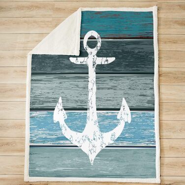 Плед Tbrand Anchor 130x150 см, морська тематична ковдра, вінтажна, зношена, вивітрена, сільська, м&39яка ковдра, розкішна фланелева флісова ковдра, бірюзовий колір, синій