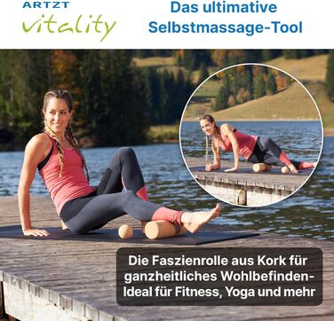 Корковий ролик для фасцій Масажний ролик для фасцій, виготовлений зі 100 корку Екологічний та антибактеріальний Масажний ролик для фасцій Корковий ролик, виготовлений у Португалії, бежевий, 30 x 10 см