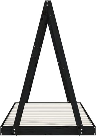 Дитяче ліжко, чорне, 90x190 см, масив сосни, дизайн вігваму, підлогове ліжко з міцними дерев&39яними рейками для вентиляції та стійкості, 199 x 94 x 134 см, чорне