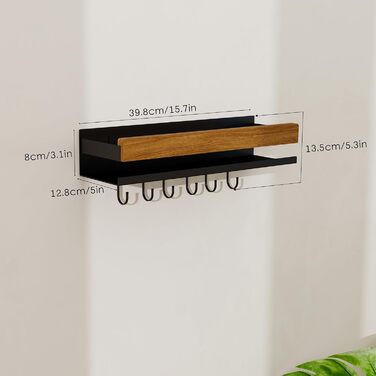 Дерев&39яна настінна підставка для спецій для кухні, підвішується на 6 гачках, вища та ширша, з горіховим покриттям. Органайзер для спецій, не потребує свердління, шурупи в комплекті.