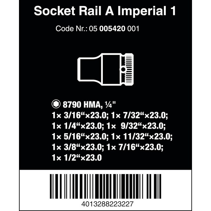 Магнітна планка для біт Imperial 1, набір торцевих головок Zyklop, привід 1/4, дюймові, 9 частин, чорний, Imperial 1-1/4 та Imperial 1 - 1/4, 05005420001