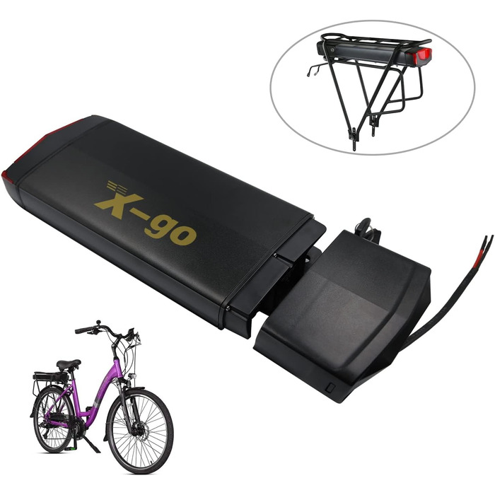 Акумулятор для електровелосипеда X-go з багажником, акумулятор для електровелосипеда 36V 13AH для велосипедного двигуна потужністю 250W 350W 500W, комплект літій-іонного велосипедного двигуна із зарядним пристроєм та безпечним замком