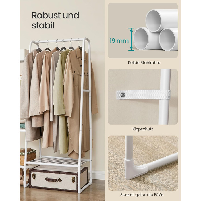 Вішалка для одягу SONGMICS, Вішалка для білизни з 5 полицями, Металевий каркас, 40 x 101,7 x 153,3 см, для спальні, вітальні, вхідної зони, Хмарно-білий HSR138W01