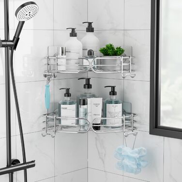 Душова полиця без свердління Душова полиця Кутова полиця Кутова полиця для ванної кімнати 2-Pack Організатор для ванної кімнати По
