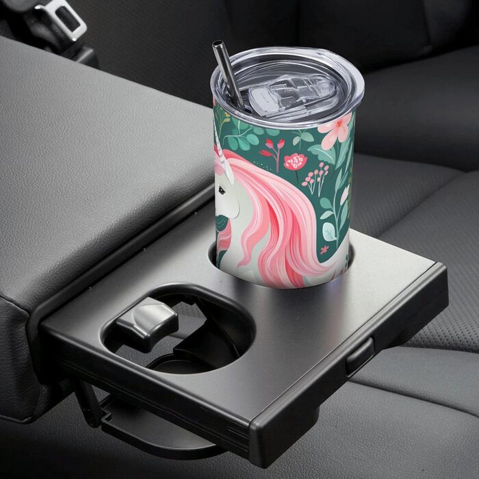 Кухоль з прямою трубочкою, єдиноріг з рожевим волоссям, принт, дорожній кухоль, підходить для кемпінгу, офісу та дому, 590 мл