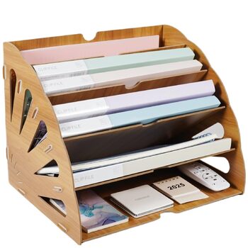Дерев&39яний лоток для документів, лоток для листів А4 з 5 відділеннями, настільний органайзер для файлів, лоток для паперу, система зберігання файлів, тримач для документів для офісу, тип B