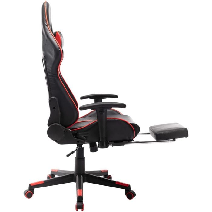 Геймерське крісло з підставкою для ніг, чорно-червона штучна шкіра
