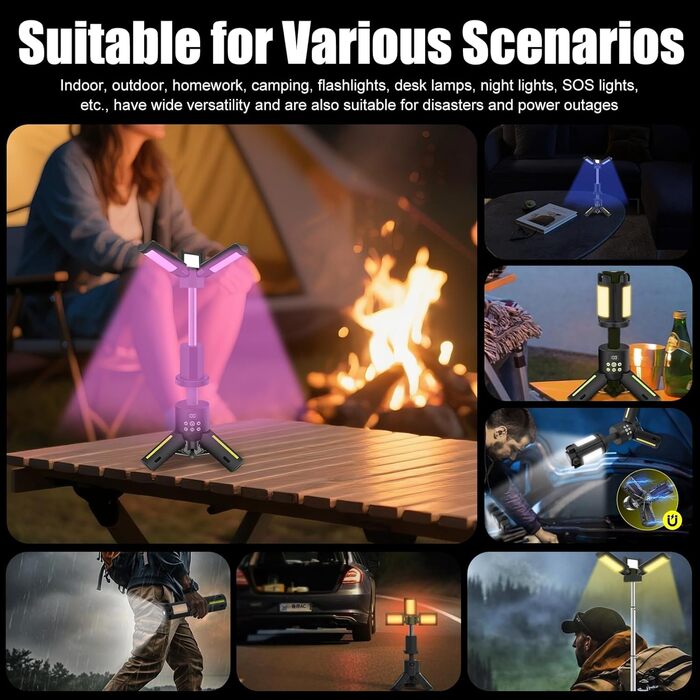 Багатофункціональний магнітний світлодіодний кемпінговий ліхтар OBEST ємністю 12000 мАг, бездротове освітлення будівельного майданчика, лампа для намету з регульованою яскравістю, портативний блок живлення із сигналом екстреної допомоги SOS та індикатором