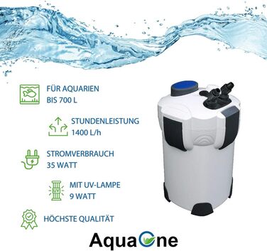 Зовнішній фільтр для акваріума AquaOne HW-303B 1400 л/год I Високоякісний фільтр з 9-ватною УФ-лампою для акваріумів об&39ємом до 700 літрів I Насос з фільтрувальним матеріалом для прісноводних та морських акваріумів