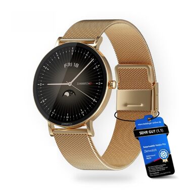 Розумний годинник Zenwatch Venice Pro 2.0 Gold з Bluetooth-телефонією 1,32-дюймовий AMOLED 466x466, 123 спортивні режими, серцевий ритм, артеріальний тиск та SpO2, водонепроникність IP68, акумулятор 200 мАг, сумісний з Android та iOS