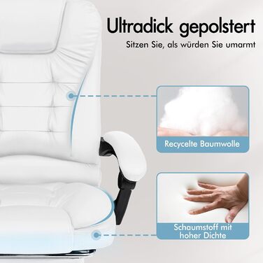 Офісне крісло ALFORDSON з ергономічною поперековою опорою, письмове крісло з підлокітниками та спинкою, обертове крісло з функцією масажу, матеріал PU, регульована висота, білий колір, штучна шкіра