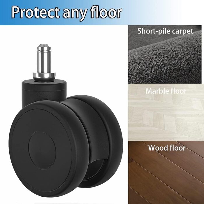 Коліщатка для офісних крісел, ролики для твердої підлоги 11 мм для офісних крісел, комплект із 5 змінних роликів, ролики для офісних крісел, гумові ролики для офісних крісел для килимових, паркетних та плиткових підлог, ролики для офісних крісел 75 мм до 