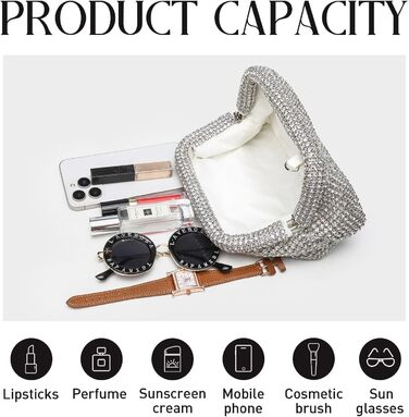 Блискуче клатч-слюда для жінок, сяюча вечірня сумочка з діамантовими пухнастими кульками для вечірок та весіль, світле срібло