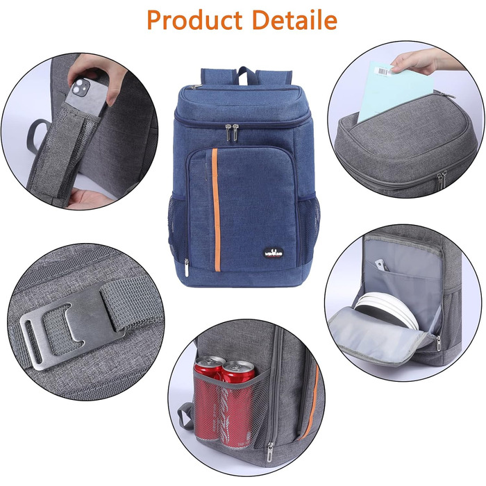 Рюкзак-холодильник 28 л, сумка-холодильник, сумка для пікніка, велика ізольована сумка-холодильник для чоловіків та жінок для пляжу/пікніка/кемпінгу/барбекю/барбекю/пішохідного туризму (синій)