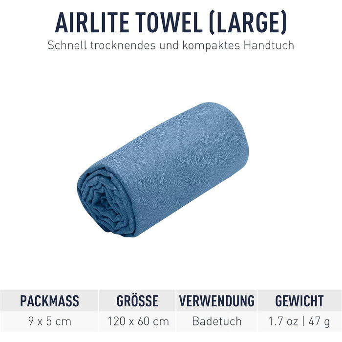 Дорожній рушник Airlite Towel L - Банний рушник - Мікрофібра - Вбираючий та швидковисихаючий - Ультралегкий - Компактний - Для походів - 60 x 120 см - Місячно-блакитний - 67 г