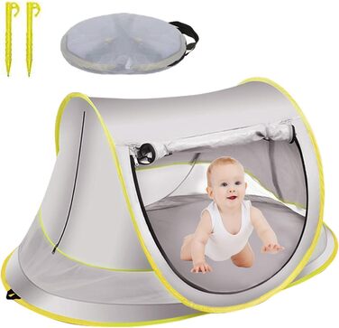 Розкладний пляжний намет із захистом від ультрафіолету 50, пляжний намет для немовлят та малюків, 140x95x60 см, портативний, надзвичайно легкий, захист від сонця, вітрозахисний, пляжний намет для пікніків, садовий, дорожній з сумкою для перенесення, сірий