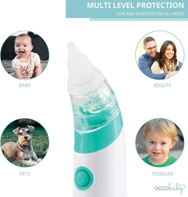 Дитячий назальний аспіратор OCCObaby - безпечний гігієнічний і швидкий пристрій для чищення носа, що працює від батарейок, із 3 ро