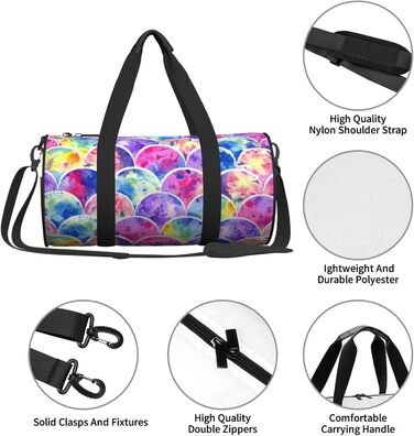 Спортивна сумка-мішок для подорожей, барвистий дизайн Райдуга та принт Русалка, чорний колір, універсальний розмір, дорожня сумка