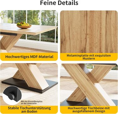 Розсувний дерев&39яний обідній стіл, кухонний стіл 120/160x80x75см, розсувний обідній стіл на 4-6 осіб, опора з алюмінієвого сплаву, розсувний обідній стіл (квадратний, дерево A) Деревина A квадратна