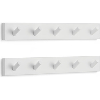 Гачки для верхнього одягу білі (2 шт.) - вішалка біла з 5 гачками - 43 см - гачки для верхнього одягу настінні - настінна вішалка