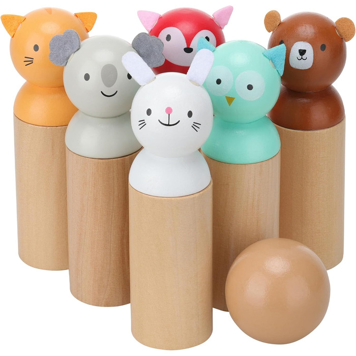 Набір для боулінгу Navaris для дітей - Гра Skittles для дітей - Дерев&39яні кеглі - Іграшка для вулиці для дітей віком від 2 років - Дерев&39яна гра Skittles - 6 предметів