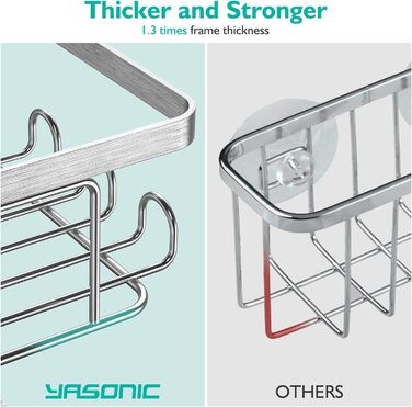Самоклеюча душова полиця YASONIC 3 шт. з мильницею та 12 гачками, органайзер для душу у ванній з нержавіючої сталі, настінна душова полиця без свердління, матовий сріблястий
