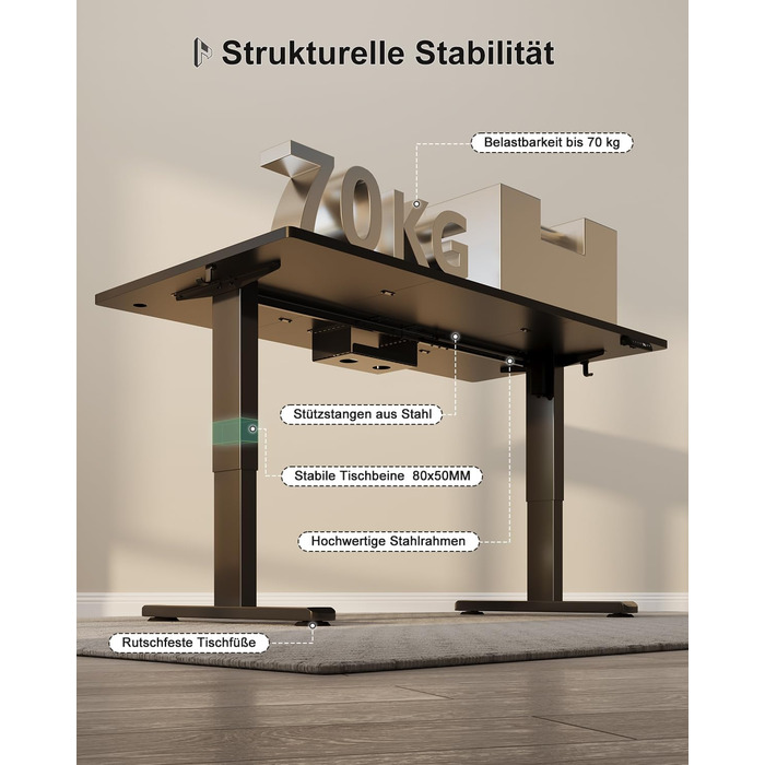 Стіл Homall з регульованою висотою 160x80 см з портом зарядки USB-A, електричний стіл з лотком для кабелів, стіл для роботи стоячи з 3 функціями пам&39яті, комп&39ютерний стіл чорного кольору 160x80см чорний